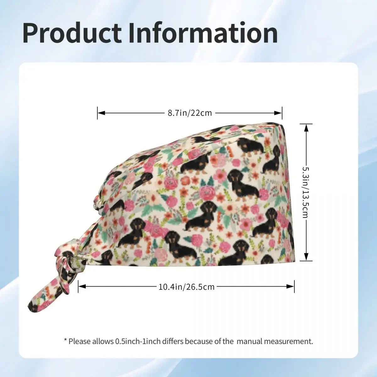 Dachshund Sausage Floral Dog Pattern Scrub Hat Doctor Working Surgical Cap Men Women Adjustable Nursing Caps for Dentist - view 6
