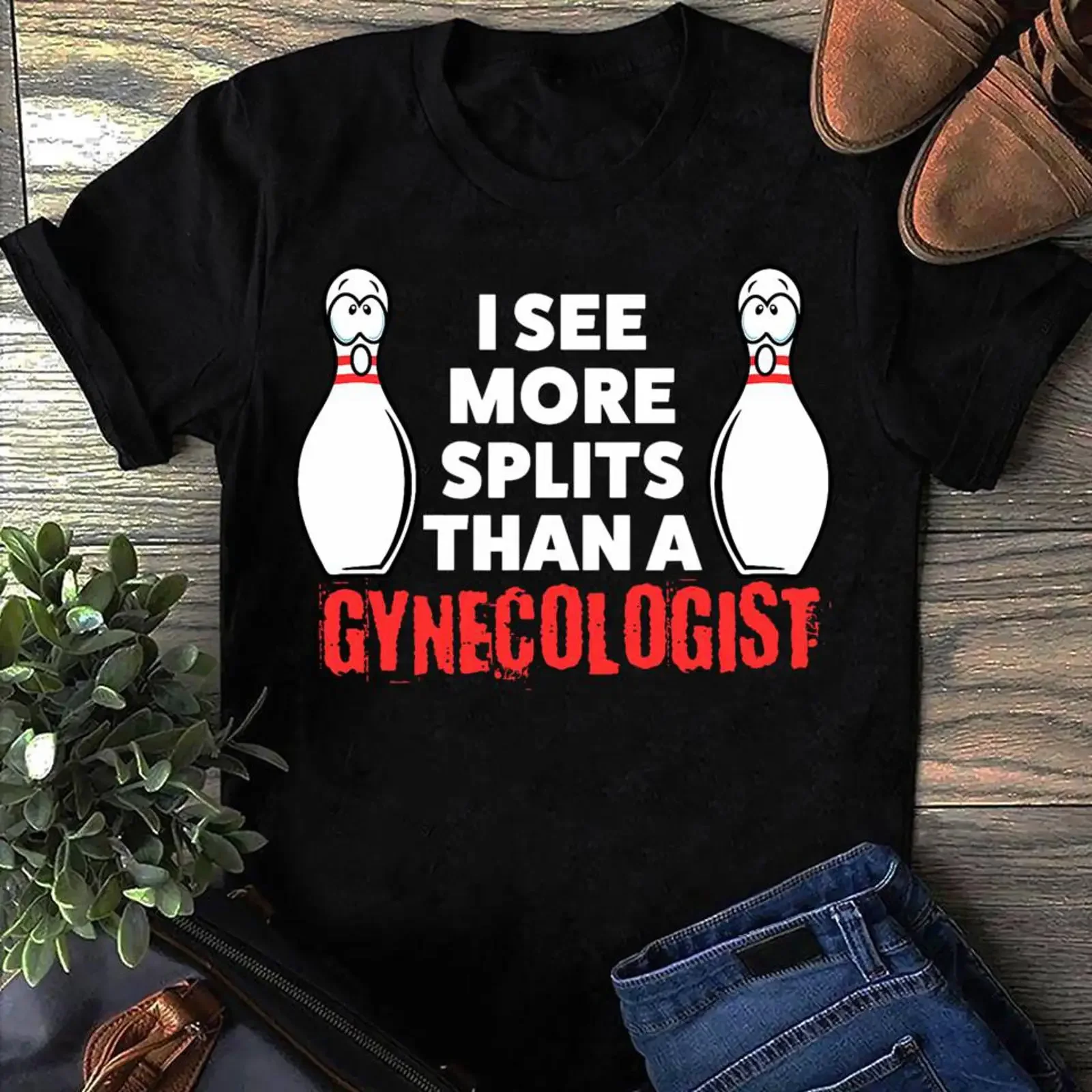 I See More Splits Than A Gynecologist Bowling T Shirt vintage Washed Breathable Stylish Soft designer clothes streetwear