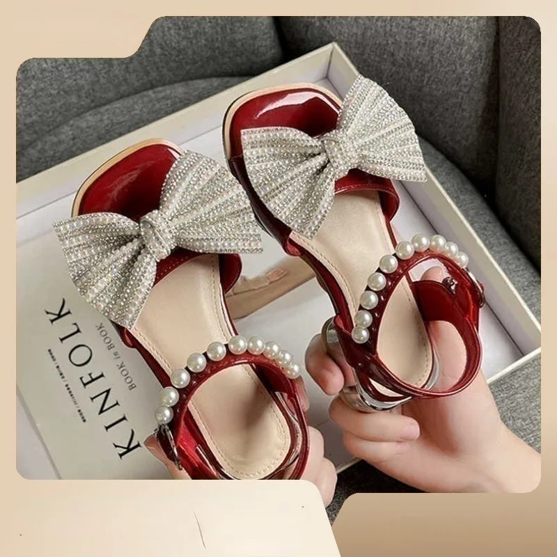 Sandalias Infant Girl Sandal Summer Child Rhinestones High Heels Princess Sandals Fashion Banquet Shoe Child Shoes Zapatos Niña