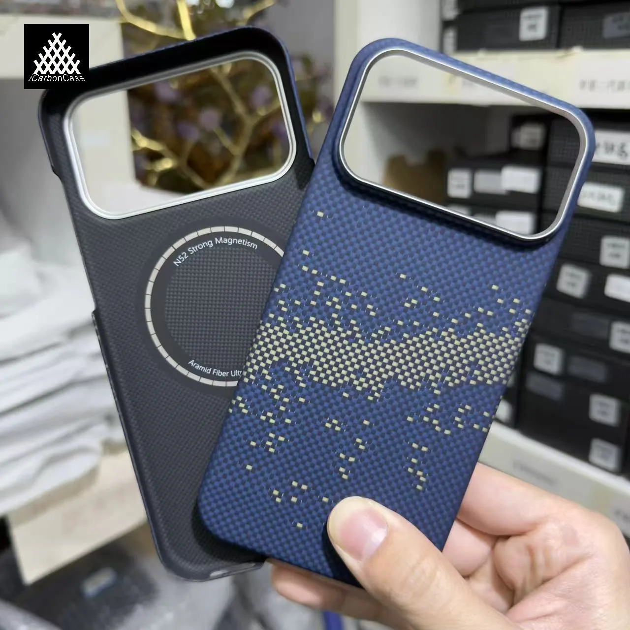 

Чехол Blue Star River из настоящего кевларового арамидного волокна для iPhone 17 Pro Max, магнитный защитный чехол с MagSafe / металлической рамкой для объектива
