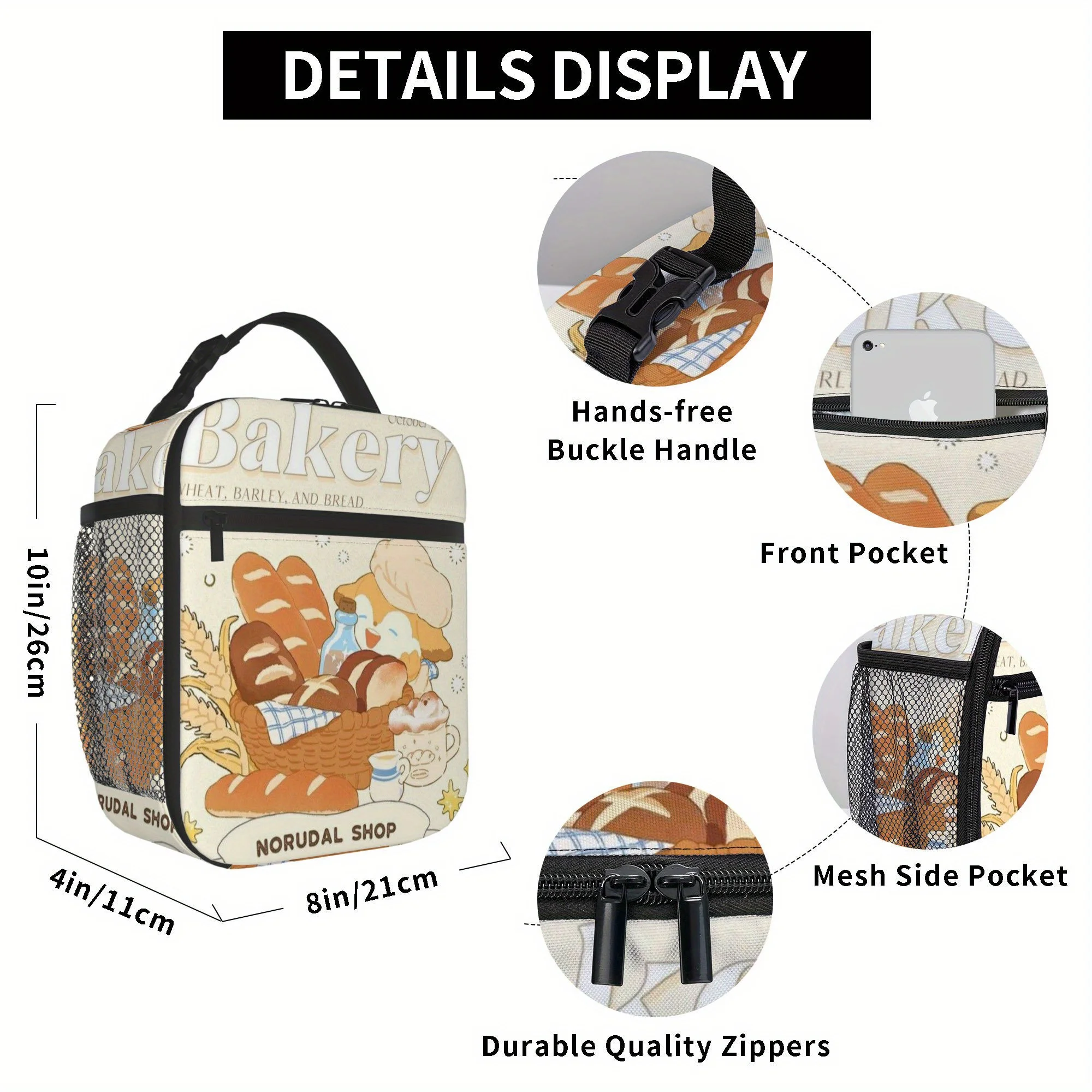 1pc, Bakery Basket with Bread And Pastries. Printed Thermal Bag Insulation Bag Insulated Bag, No Food Contact, Suitable for Home