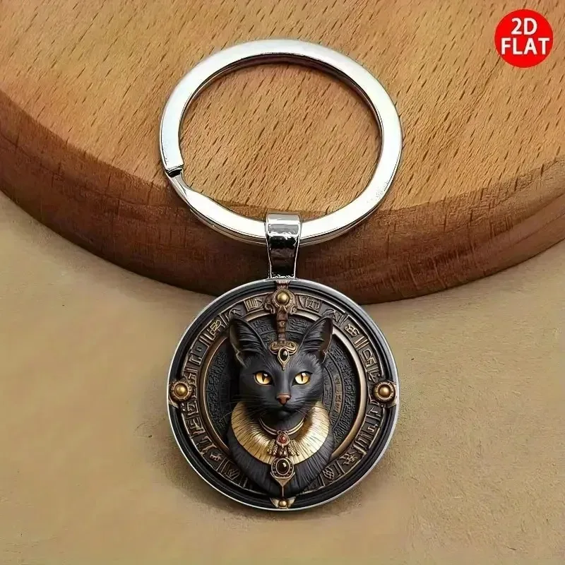 Egyptian Black Cat Keychain 2D Flat Design