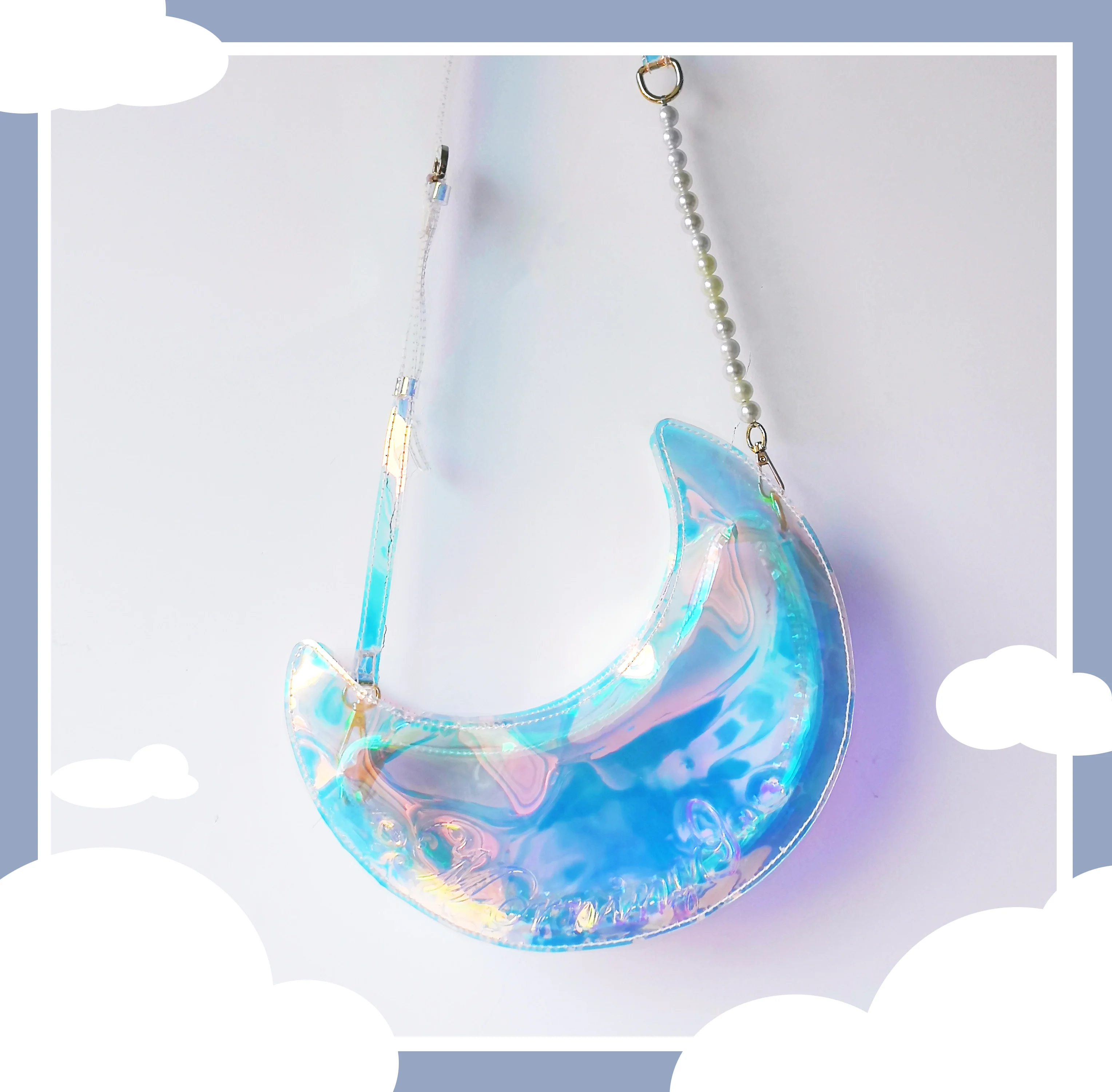 Japanese Original Design Stars Moon Clouds Fudge Oblique Shoulder Bag Women's Laser Transparent Lolita Sweet Bag Sweetheart Girl