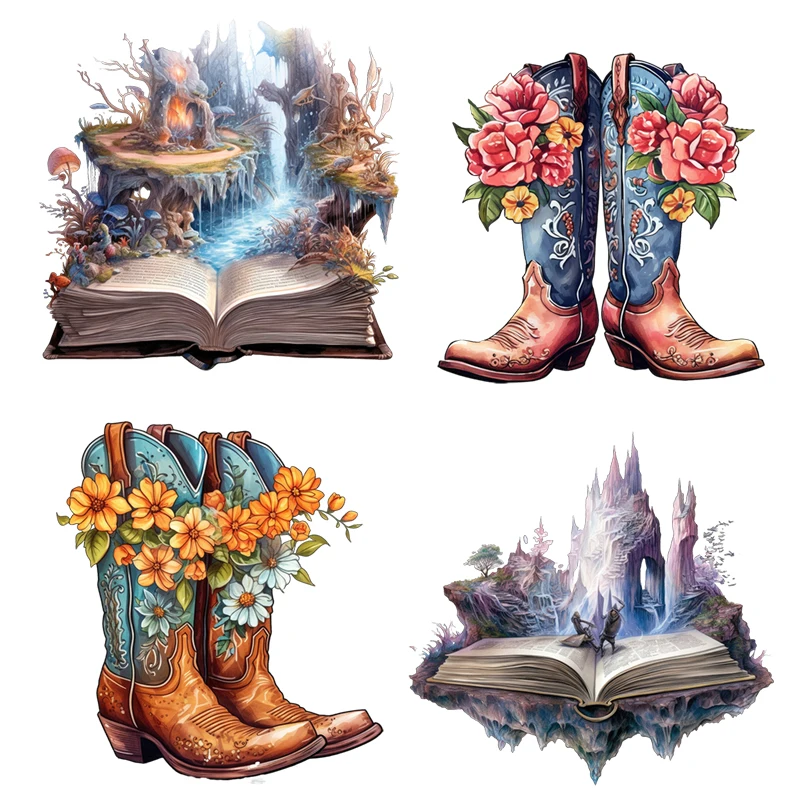Three Ratels QCF294 Beautiful Flower Boots Magic Book Cartoon Stickers for Home Decoration