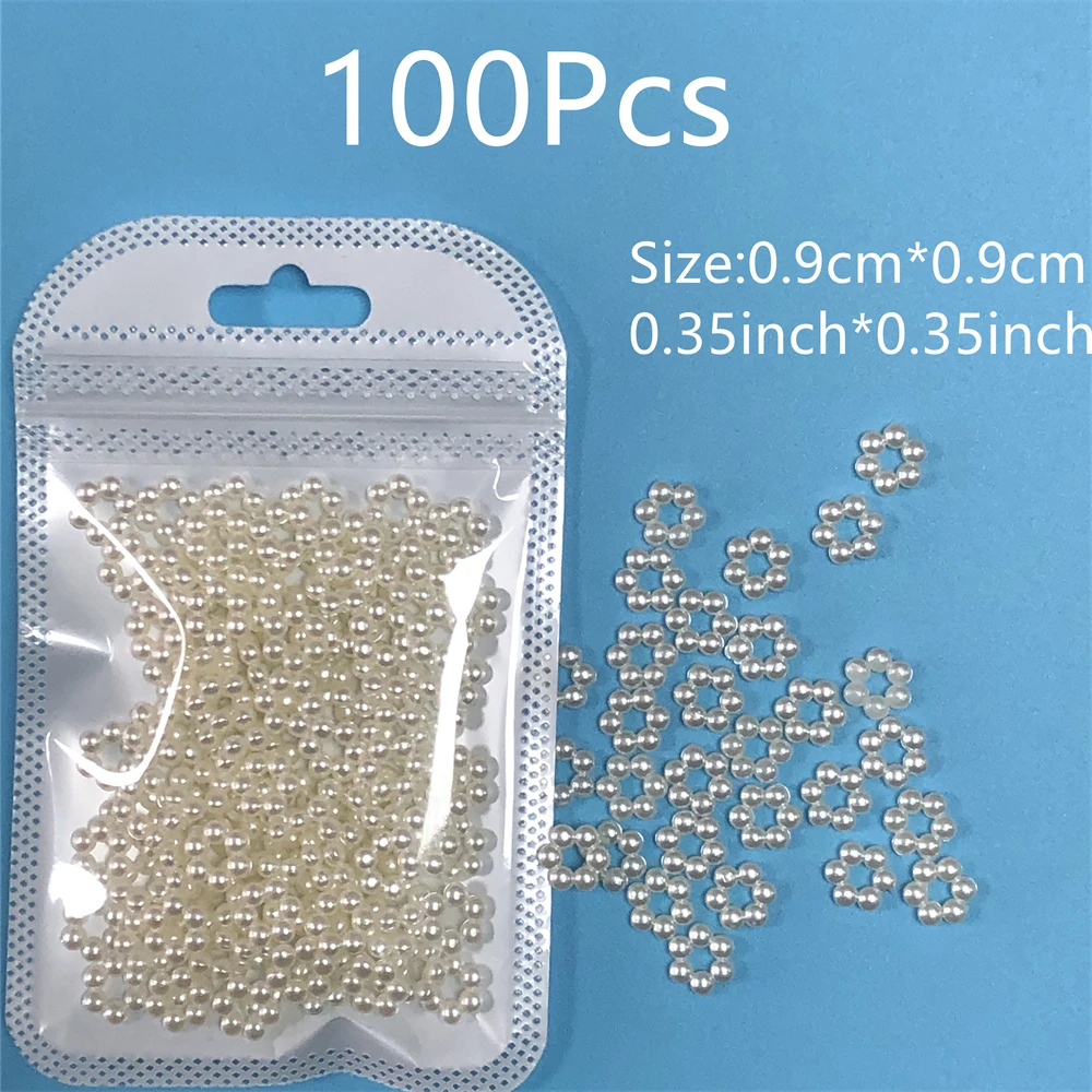 100Pcs/Bag Hollow Small Circle Pearl Resin Nail Artdecoration 3D Nail Diy Hair Clip Headband Handmade Accessories Bulk Supply