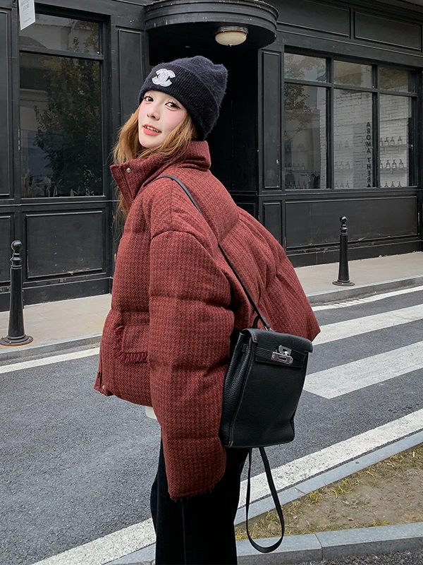 레드 태슬 오르트 티엔드 두 다운 자에 여성 패션 슬레 겨울 아우터웨어 따뜻한 출퇴근용 한국식 루즈핏