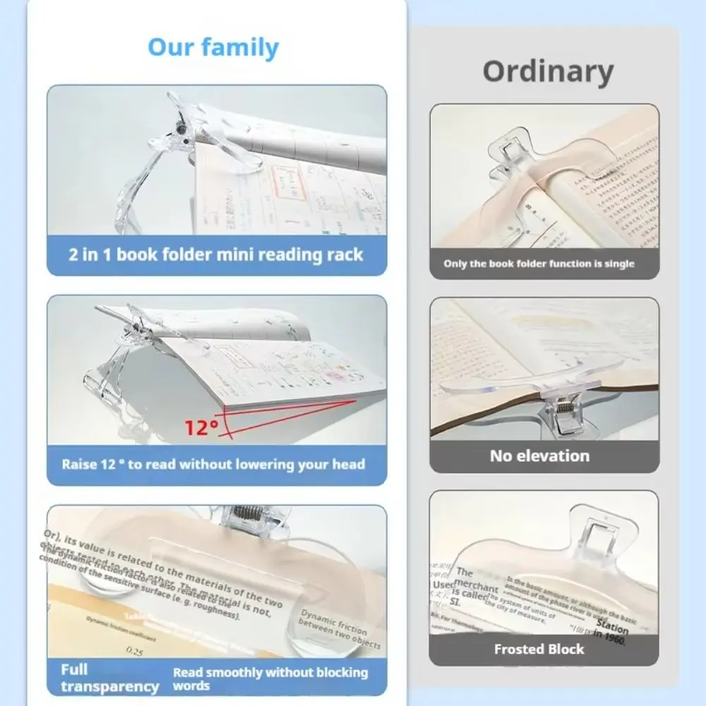 Easy To Read Reading Bookmark Holder 12° Plastic Anti Page Turning Holder Anti-slip Desktop Reading Stand