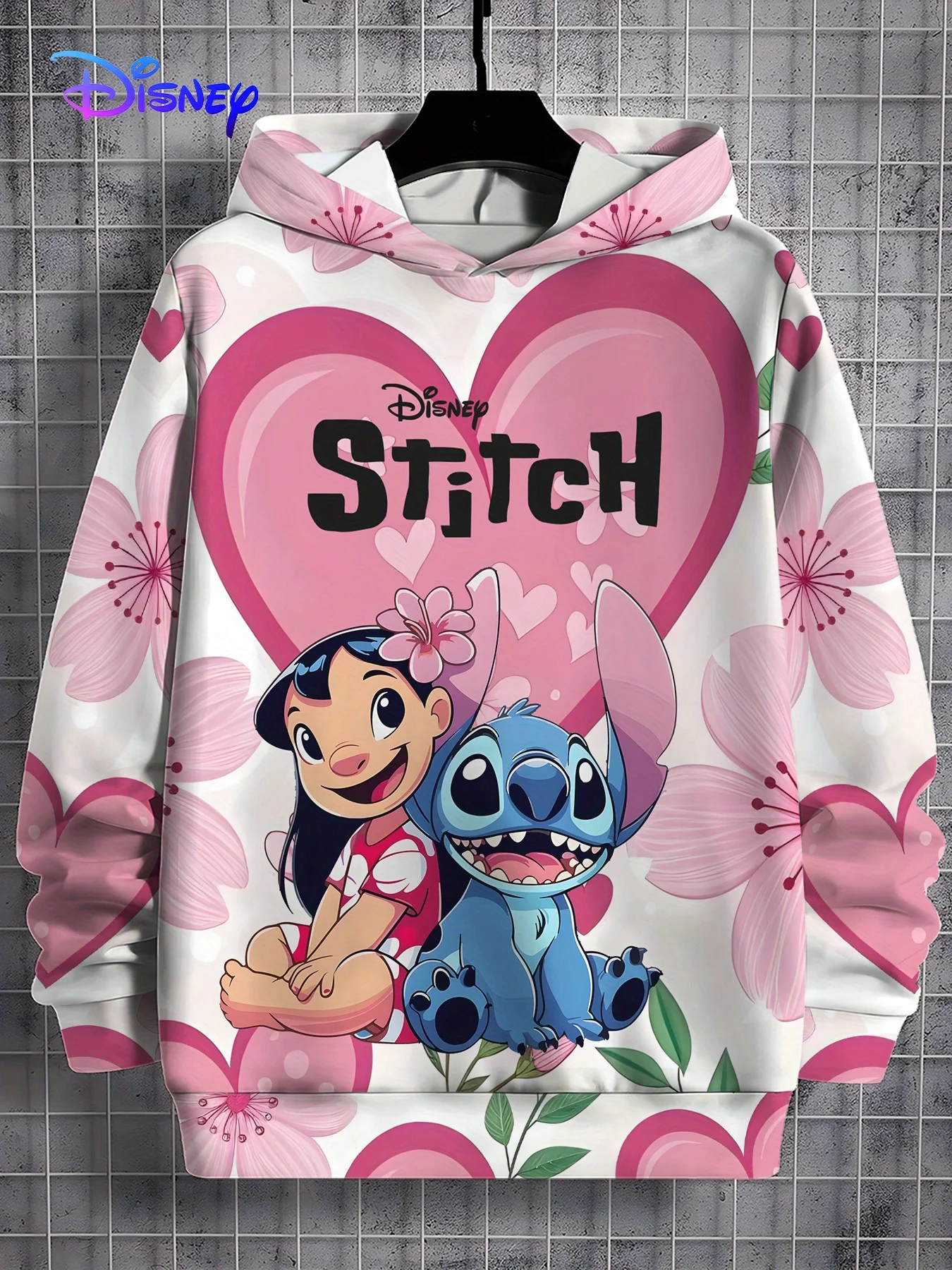 

[Disney Official Authorization] New Disney Stitch Fashion Hoodie 100% polyester fiber. Teen Clothing | Fun Cartoon Pattern