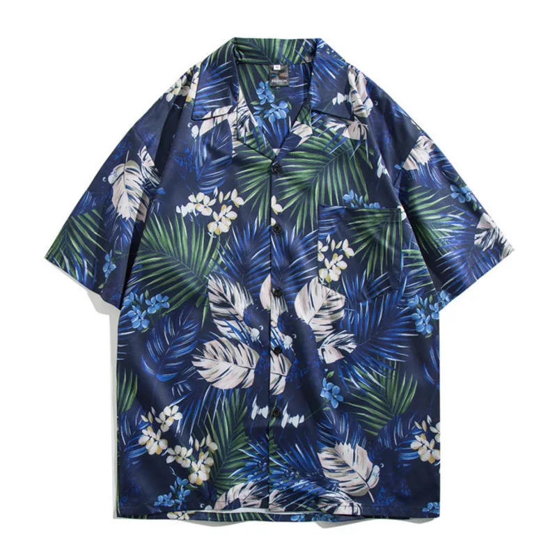 Men Short Sleeve Shirts Y2K Vintage Harajuku Flower Print Streetwear Summer HipHop Retro Hawaiian Holidays Man Loose Tops Shirts image 6