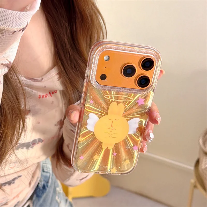 

Funny Cute Angel Rabbit Phone Case For iPhone 17 Pro 14 15 16 Pro Max Cover Shockproof Protective Cases For Apple 16 Promax