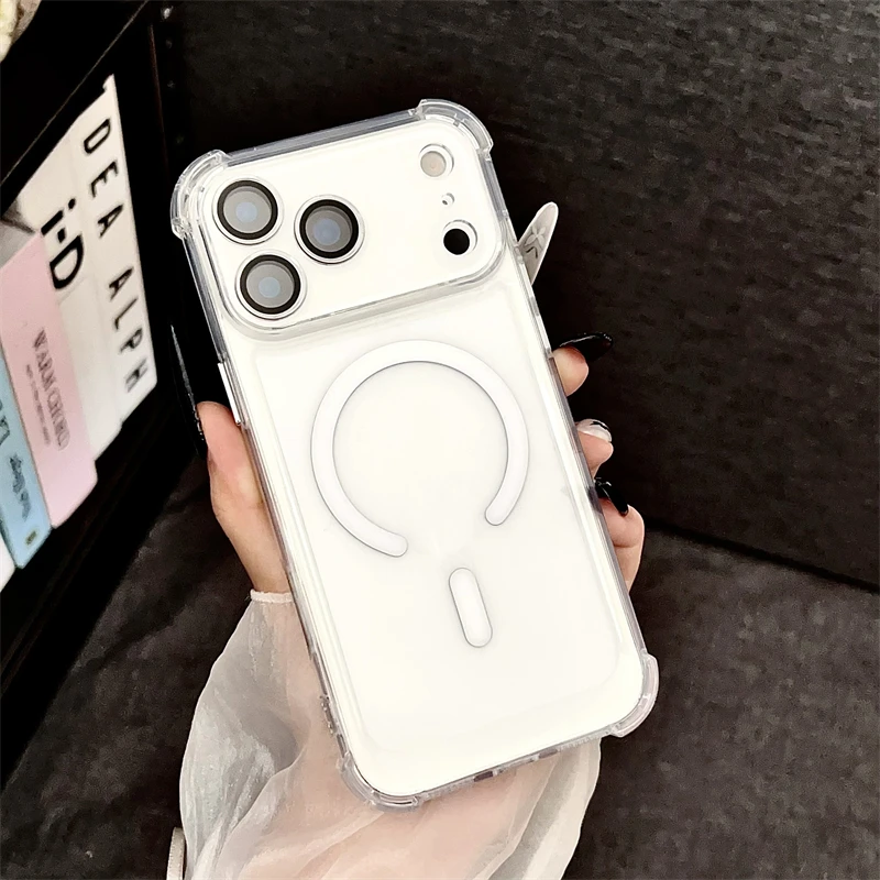 Schokbestendig Armor Voor Magsafe Helder Acryl Telefoon Case Voor iPhone 17 17Air 17Pro 17Pro Max Draadloos Opladen Beschermhoes