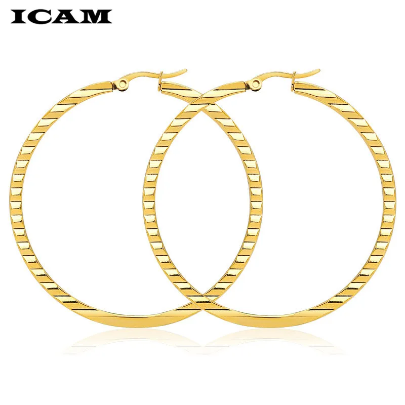 ICAM Gold Silver Color Round Small Big Hoop Earring for Women Stainless  Trendy Jewelry wholesale Earings Women Accessories