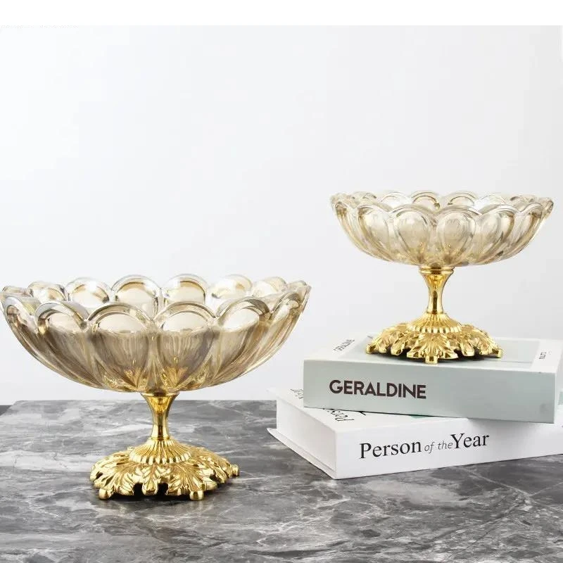 

Латунное основание, стеклянный поднос для фруктов, подносы для хранения сухих конфет, закуски, скандинавский стиль, украшение для дома