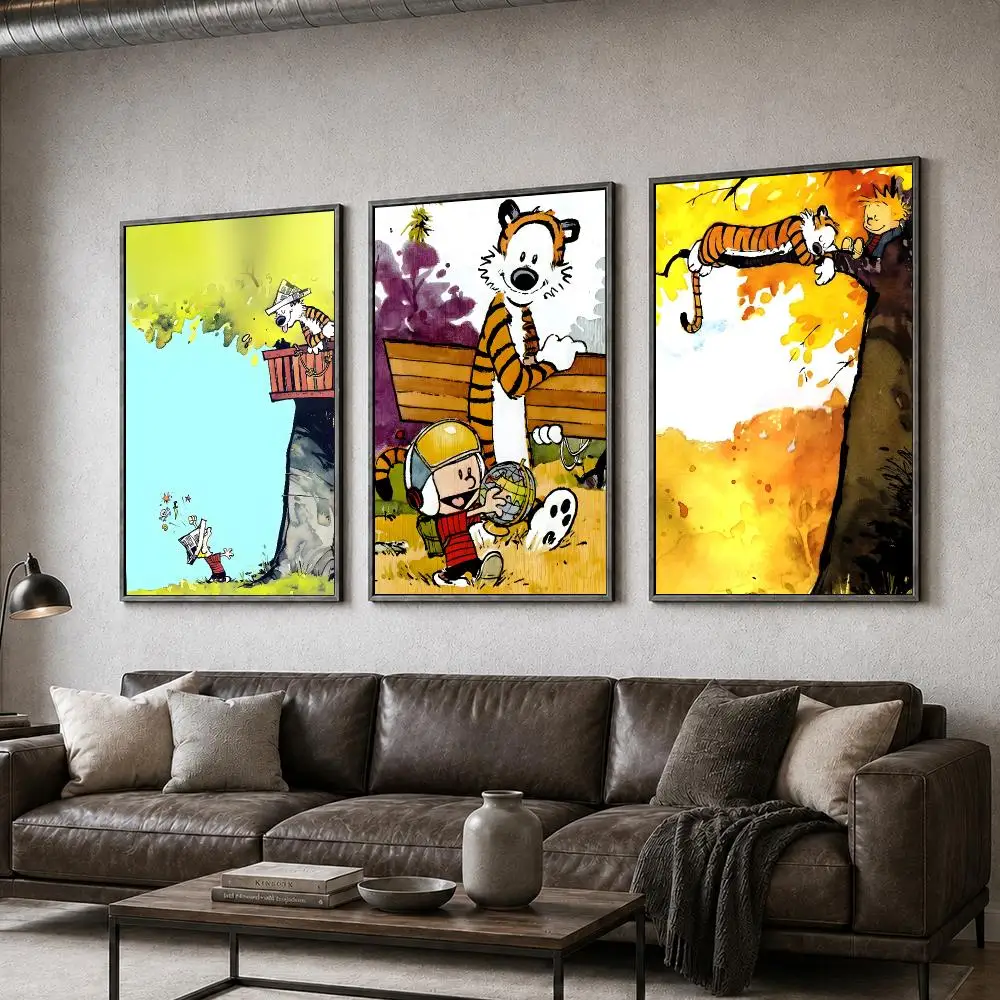 Comic Calvin And Hobbes Classic Humor Poster  PP Self Adhesive Home Garage Dorm Bar Wall Decor Aesthetic Retro Gift