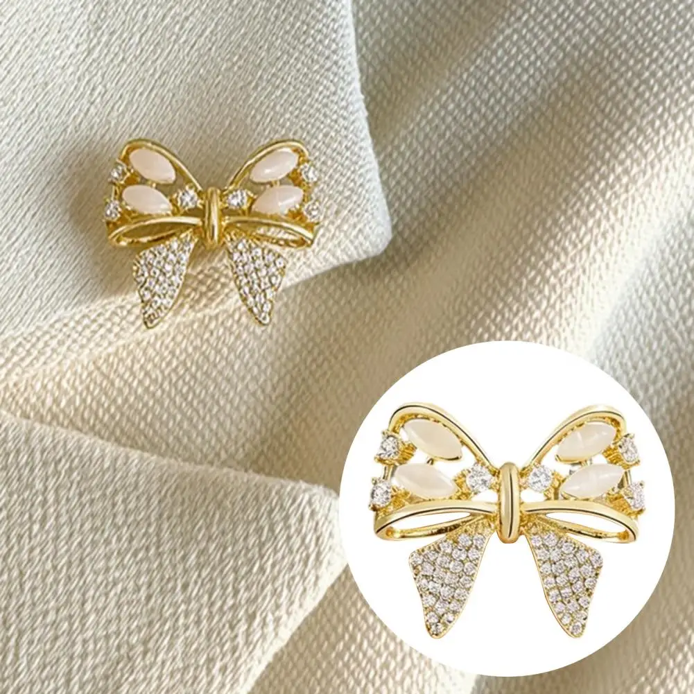 Cat Eye Stone Bowknot Brooch, Sparkly Rhinestone Pin For Clothing Accessories ﻿