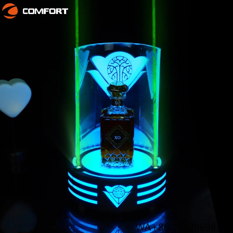 Club Rechargeable Recyclable Eco-Friendly LED Wine Bottle Presenter Display Holder with Glow Effect