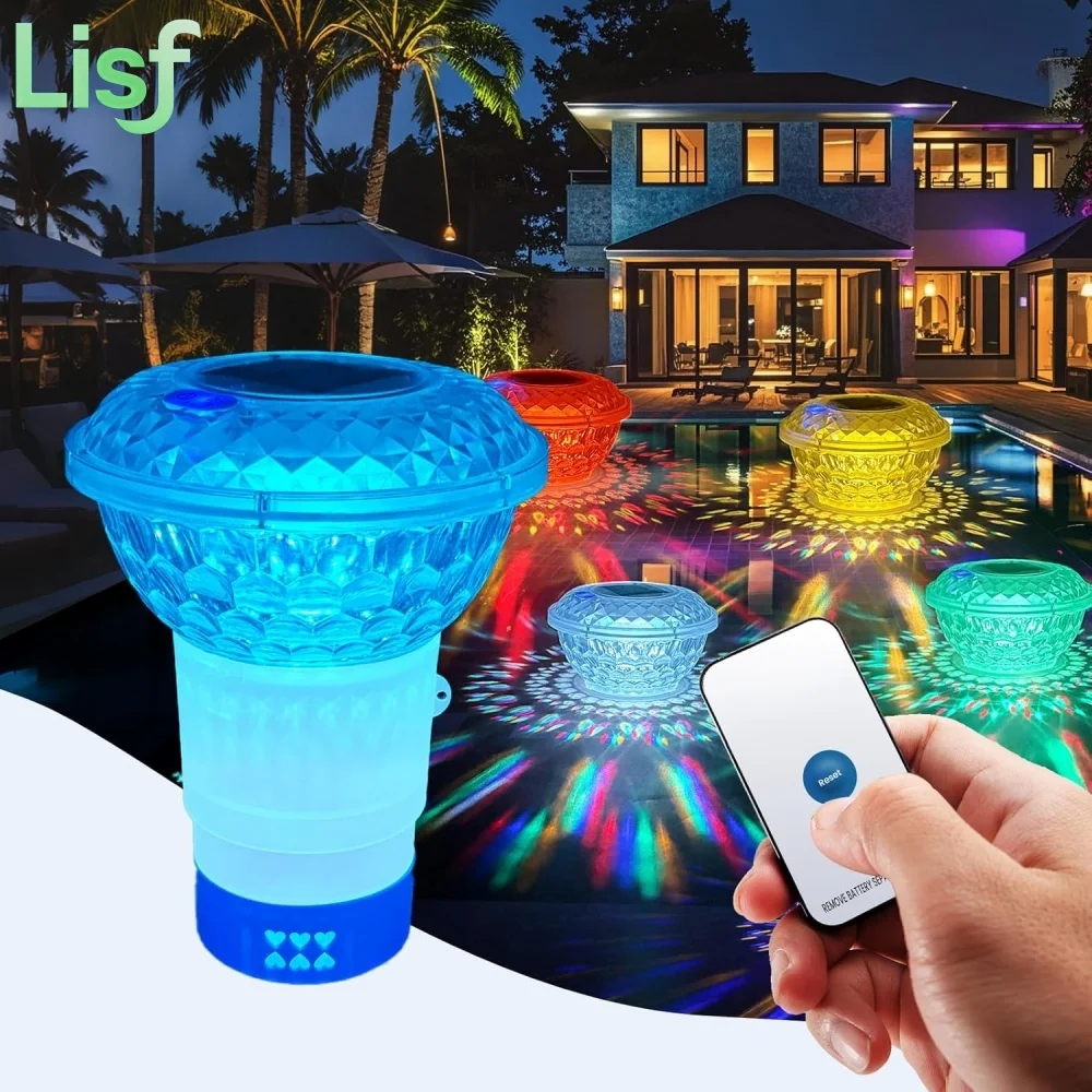 Solar-Powered Pool Chlorine Dispenser Light with Adjustable Colorful Lights Floating Pool Chlorine Dispenser for Night-time