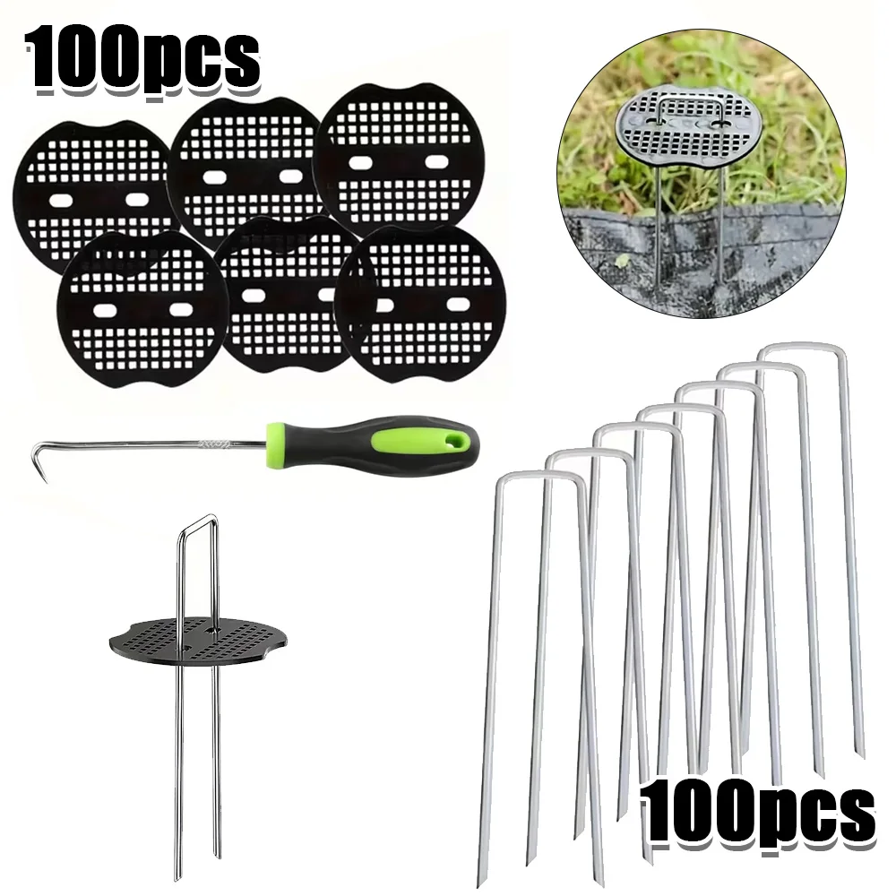 201 Stück U-förmige Bodenstecker mit Distanzscheiben, Gartenheringe für Unkrautvlies, Landschaftsgewebe, Bodenabdeckung, Garten- und Rasenzubehör, U-förmige Gartenheringe mit Distanzscheiben,