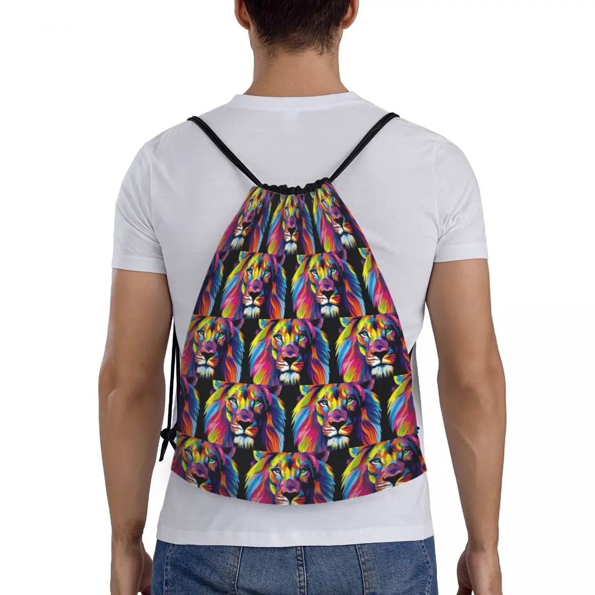 

Banksy Rainbow Lion Graffiti Pop Art Painting Backpacks Fashion Drawstring Bundle Pocket Storage Bag Book Bags For Travel School