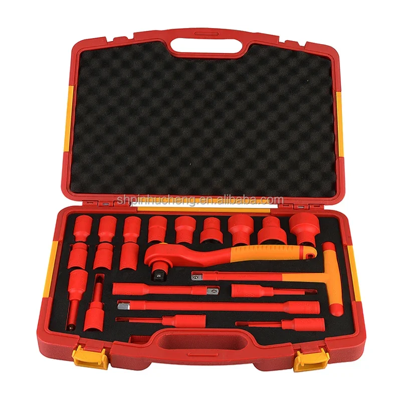 ชุดเครื่องมือซ่อมรถยนต์ 21 ชิ้น แบบหกเหลี่ยมหุ้มฉนวน VDE 1000V พร้อมก้านต่อแบบยาว ประแจ 1/2T
