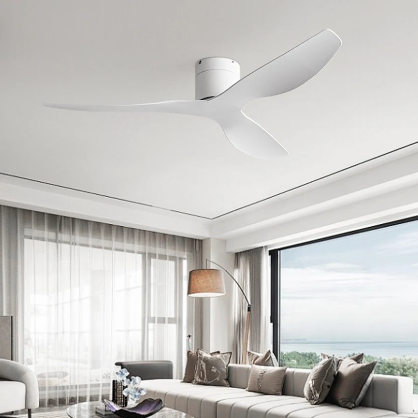 FUMANJIA Ultra Thin 17.5cm DC Ceiling Fan 45-52 Inch Low Floor with Remote Control No Light for Coffee Shop Home Hotel Office