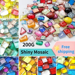 200g Diy Crystal Glass Mosaic Bright Pink Crystal Free Stone Patch Manual Material Loose Particles Stained Glass Mosaic Tiles