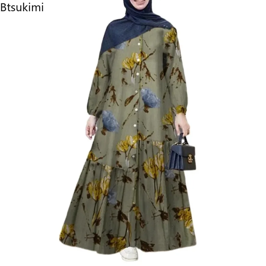 2024 Women\'s Muslim Dress Fashion Sweatshirt Dress Stylish Hoodies Long Sleeve Maxi Dress Female Casual Solid Hooded Vestidos