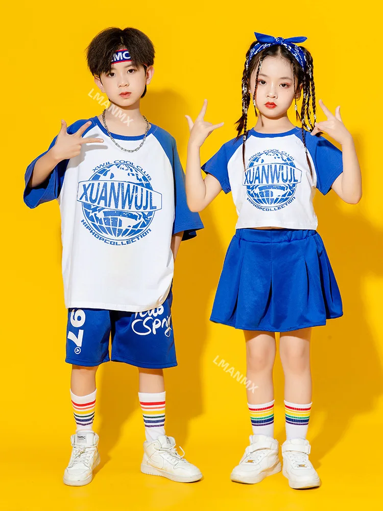 Children Hip Hop Skirt T Shirt Jogger Shorts Costumes for Girls Boys Dancewear Street Dance Wear Dancing Clothes Ballroom Jazz