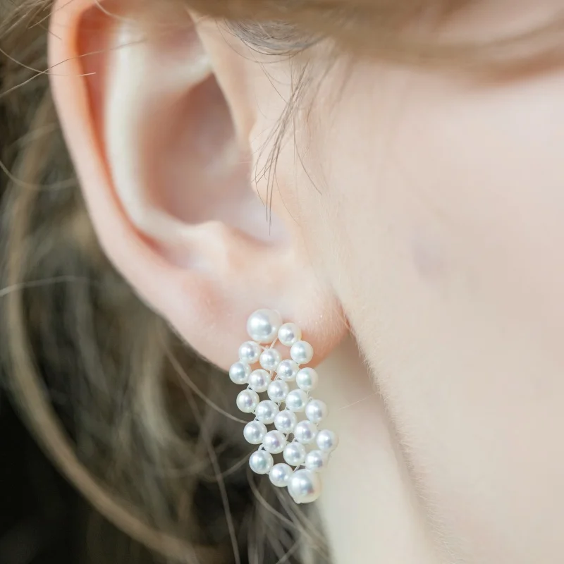 Tiered Dangle Neckless Big Long Handmade Water Bell High Premium Diamond Bracelet for South Green Korean Pearl Stud Earrings