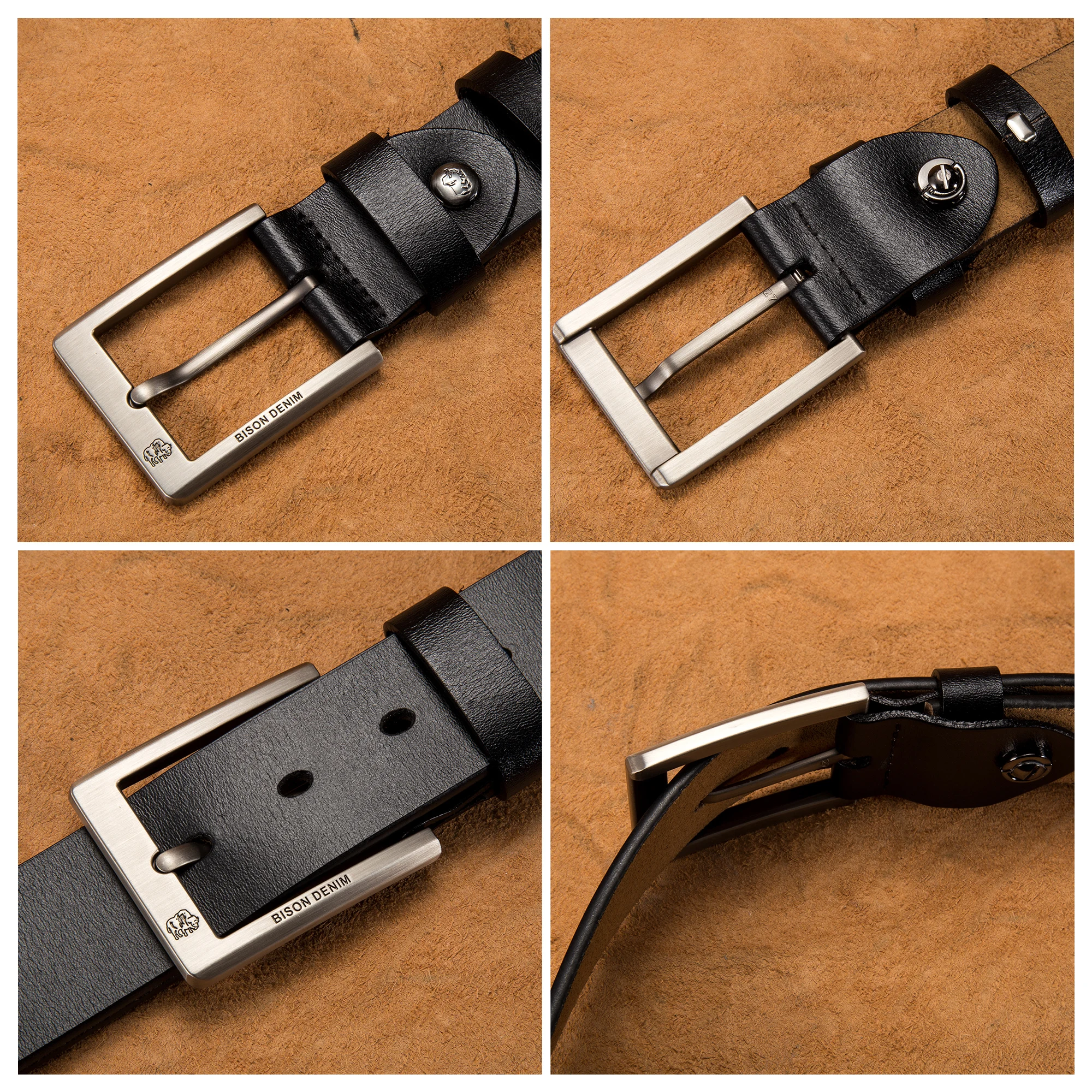 BISON-cinturón vaquero de mezclilla para hombre, marca Lucury genuino de cinturones de cuero, correa de cintura con hebilla de Pin Vintage, envío gratis