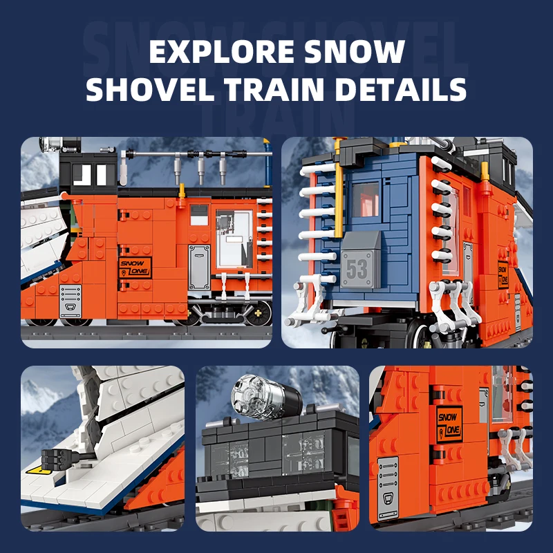

JIESTAR 59095 High-end Snow Shovel Train Blocks With Light Track DIY Building Bricks Puzzle DIY Toy Children Chrismas Gifts Boys