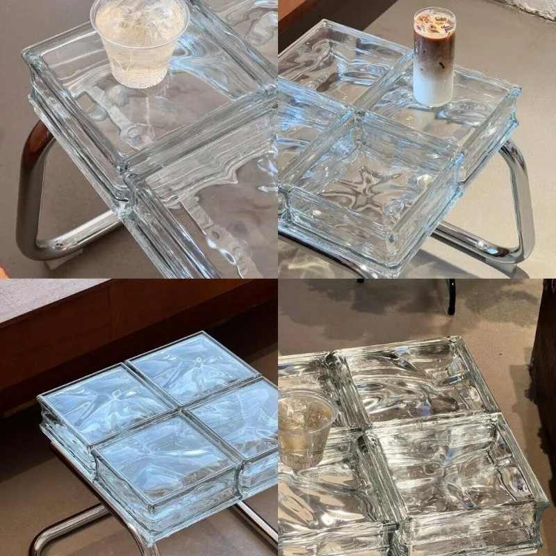 Square Textured Glass Side Table Chrome Metal C-Shape Frame End Table Modern Coffee Table For Living Room Bedroom Furniture