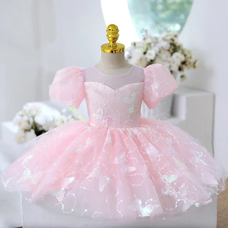 

Sparkle Princess Satin Sequined Tulle Flower Girl Dresses First Communion Dresses Birthday Christmas Gift Wedding Party Birthday