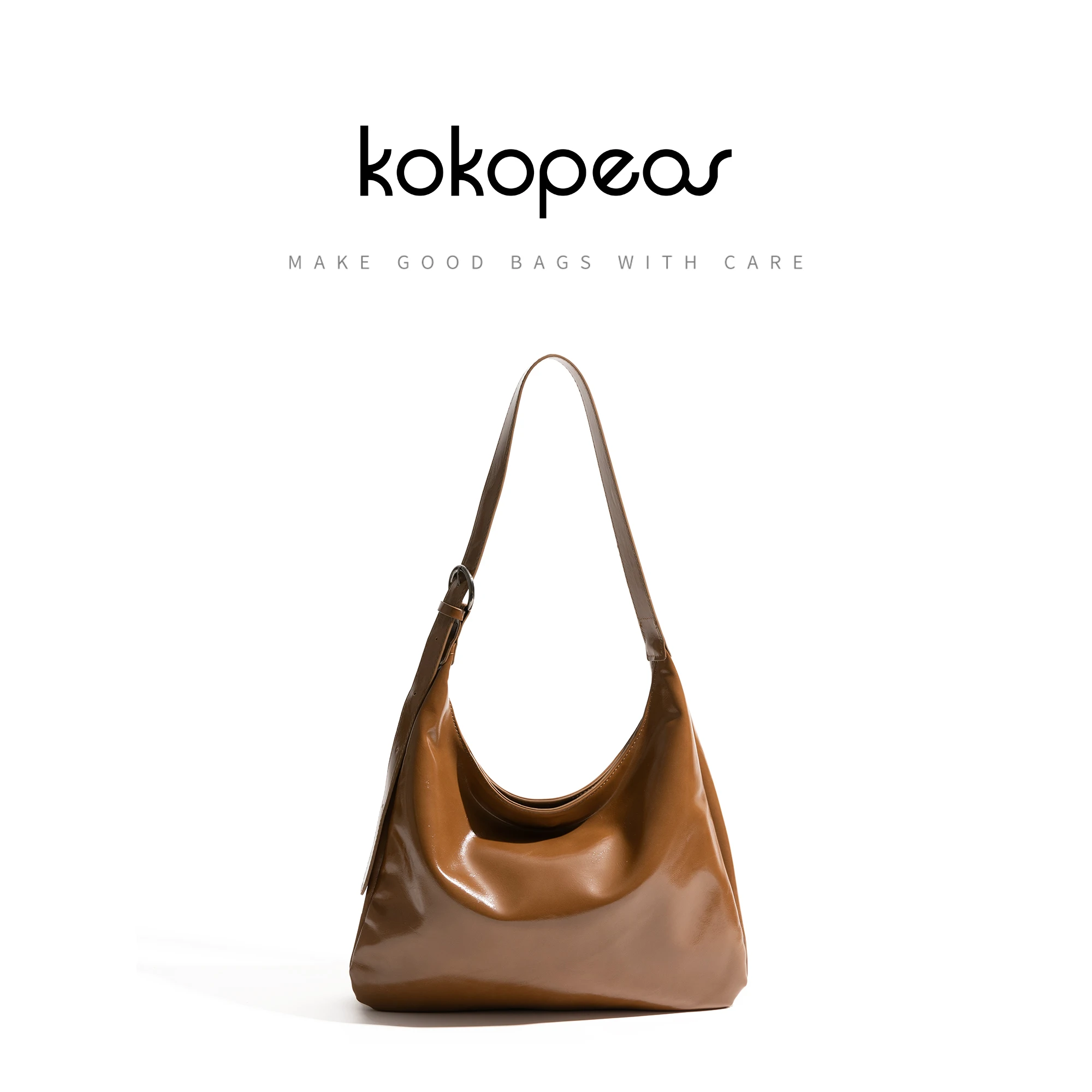 

KOKOPEAS PU Leather Underarm Shoulder Shopping Bag For Women Solid Color Smooth Leather Fashion Phone Phone Ladies Tote Handbag