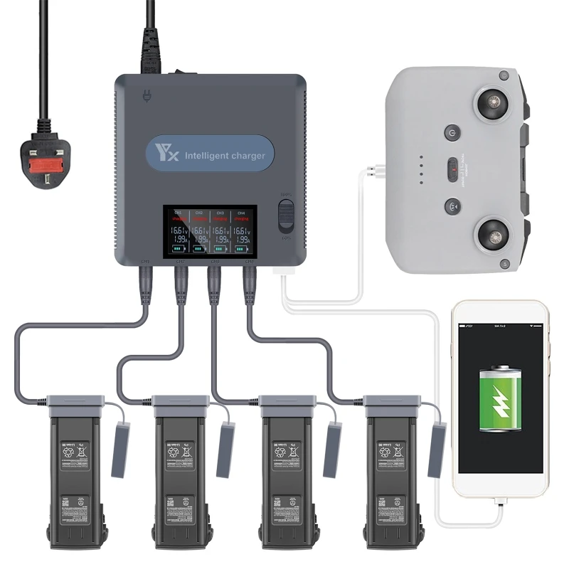 Imagem -04 - Carregador Bateria com Display Digital Carregamento Rápido Multi Paralelo para 3