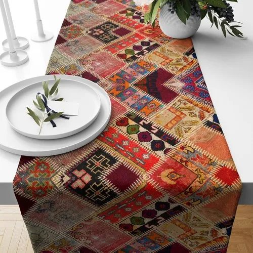 Digital Ottoman Design With Mixed Pattern Digital Printed Runner Table Cloth