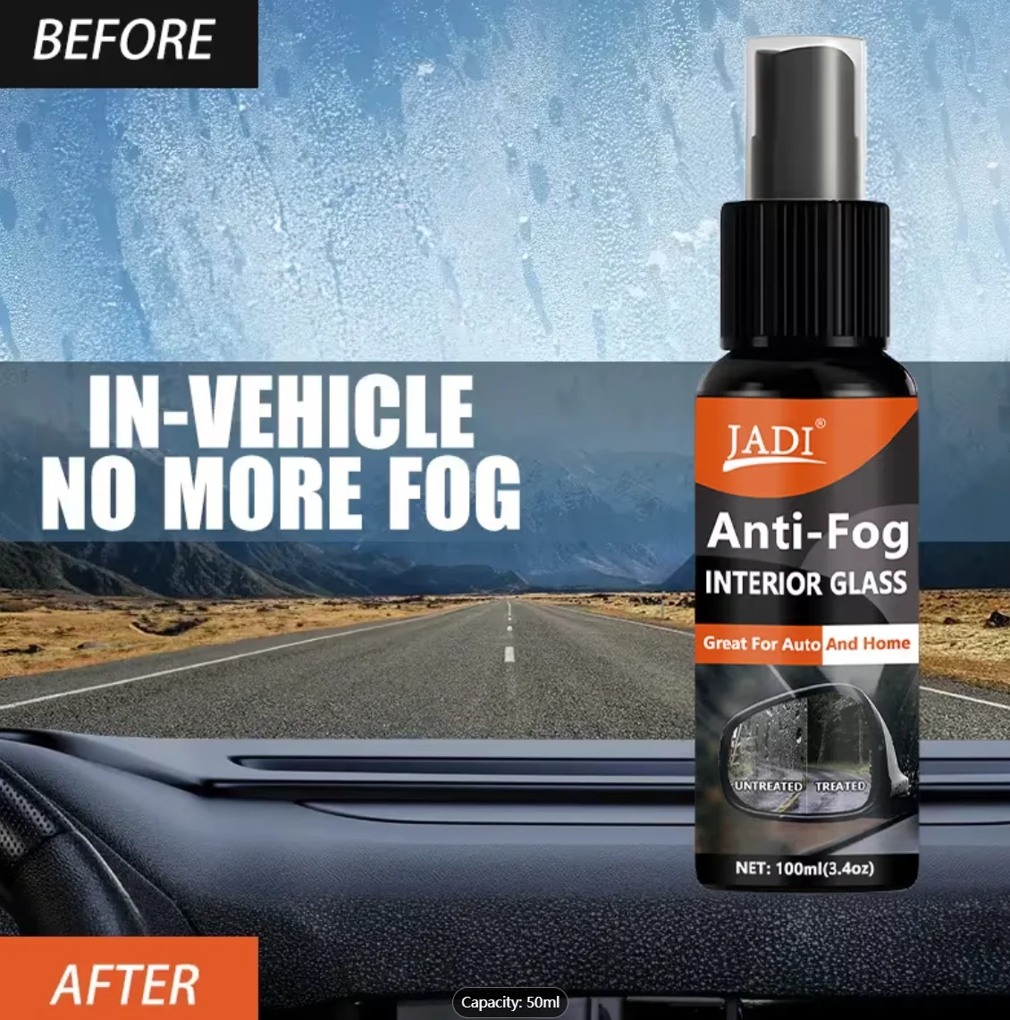 Anti-Fog Spray for Clear Visibility - Anti-Fog Solution for Vehicle Windows, Helmets, Windshields, And Interior Glass, Fast-Dryi
