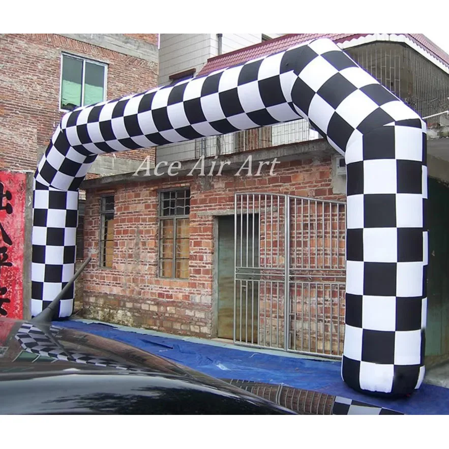 Classic Black And White Lattice Inflatable Football Arch With Air Blower For Sport Event