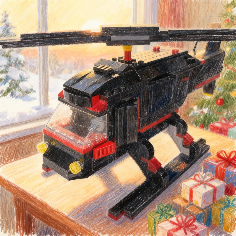 

374 детали MOC: Черный вертолет с красными полосами, модель для сборки, конструктор, игрушки для самостоятельной сборки, рождественские подарки, креативная идея