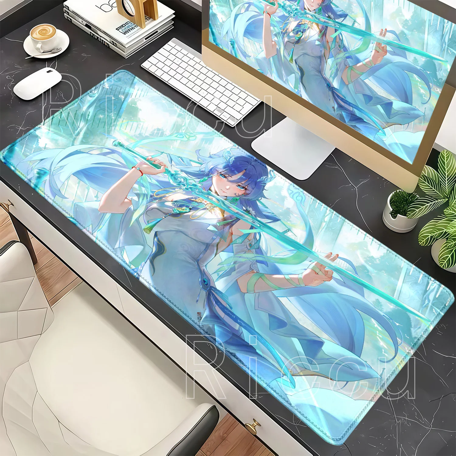 Gaming Wuthering Waves Qingxiao Kawaii Anime Girl Mousepad Keyboard Non-slip Base Rubber Desk Mat HD Printing Office XXL Carpet
