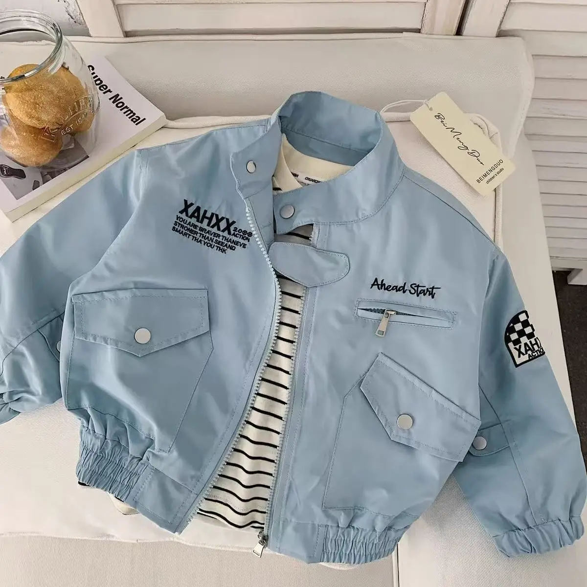Children's Fashion Motorcycle Jacket Spring Autumn Boys Stand Collar Casual Jacket Stylish And Cool Outerwear for Kids