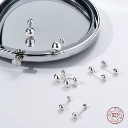925 Sterling Silver Double Head Round Bead Stud Earrings for Couple Simple Men Ear Bone Nail Screw Earring Lady Piercing Jewelry