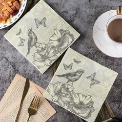 Colorful  Flower Bird Butterfly Printing Foodgrade Paper Napkins Square Facial Tissue Hotel Restaurant Wedding Paper 20pcs/pac