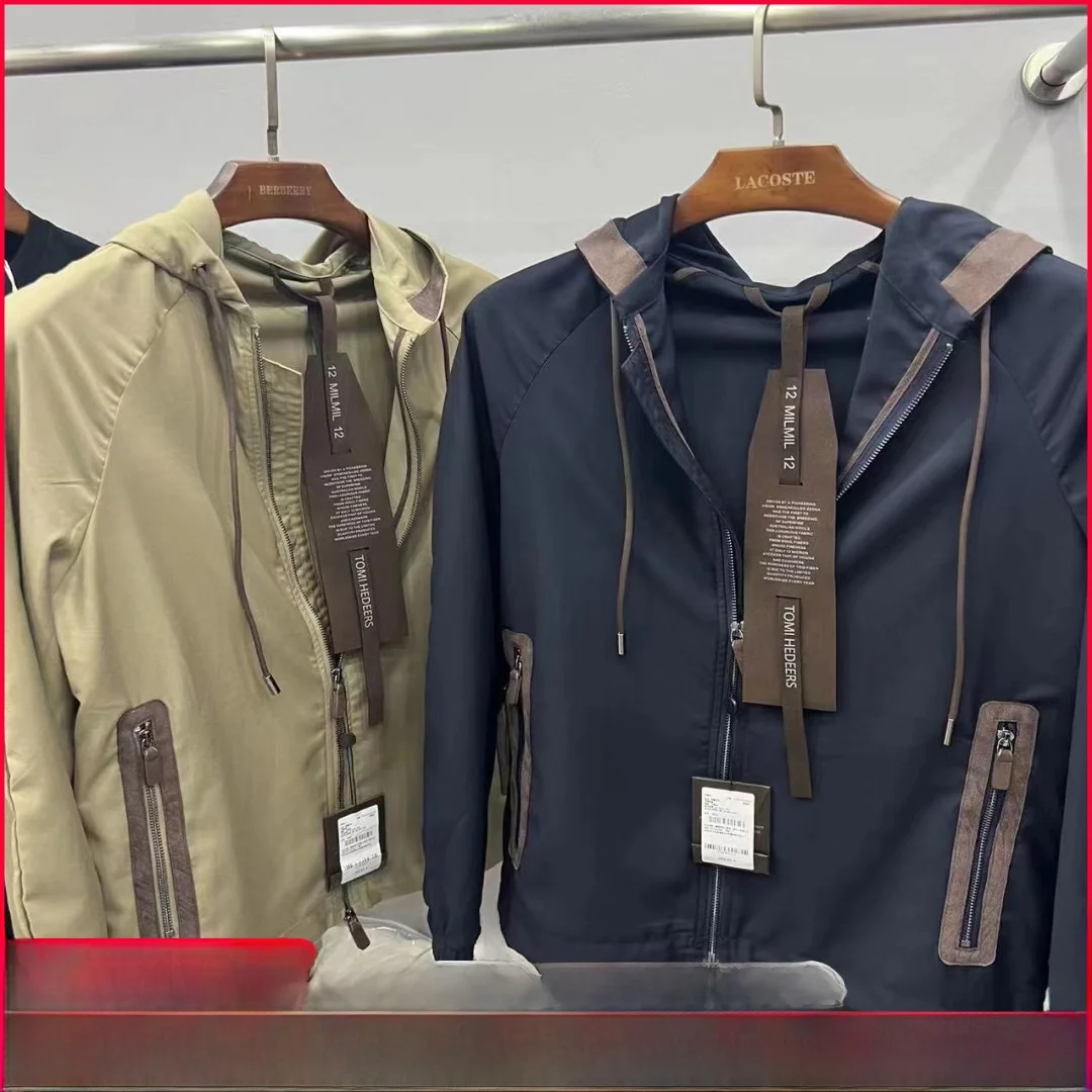 

Men's Autumn Winter Thin Woolen Hooded Jaet Windproof Faionable Casual Stand Fit Zipper Closure Color Blo Pattern