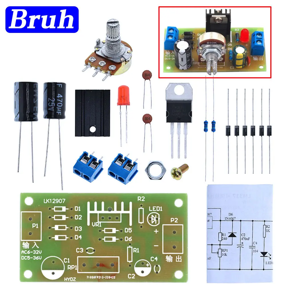 LM317 Adjustable Regulated Power Supply Kit Continuous Adjustable DC Power Supply DIY Teaching Training Parts 1.5V-12V