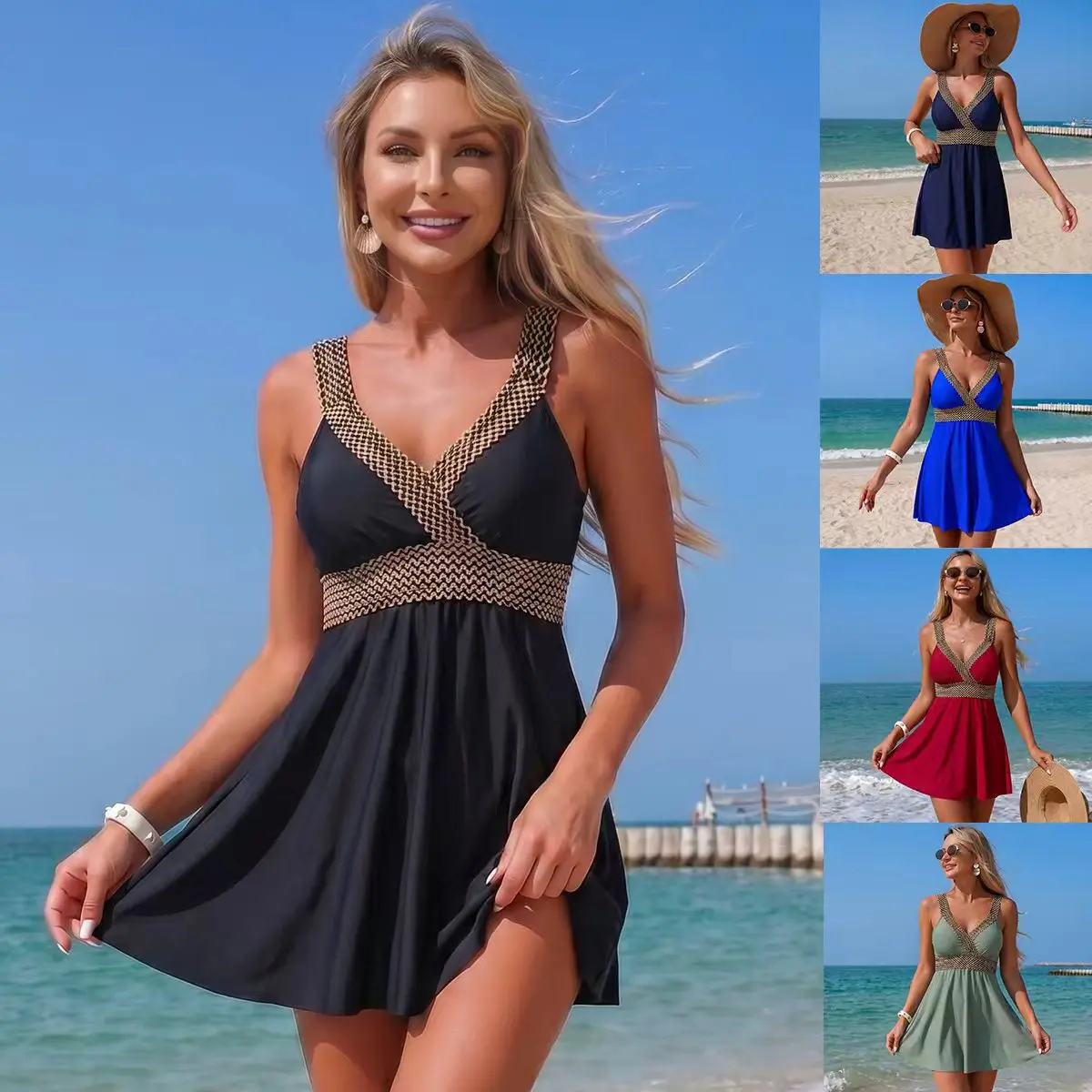 Traje de baño de dos piezas para mujer, liso, modesto, adelgazante, con tirantes acanalados, conjunto tankini con relleno sin aros, novedad 2026, ropa de playa