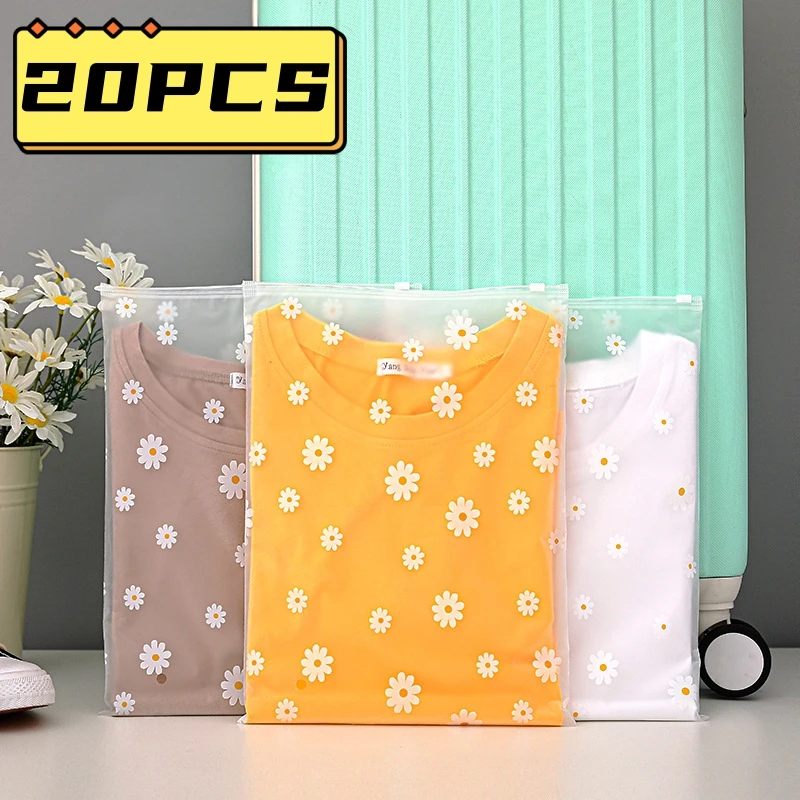 5/20PCS Daisy Ziplock Storage Bags for Clothes Frosted Zipper Poly Bags for Travel Packaging Sweaters Hoodies Sewing Projects