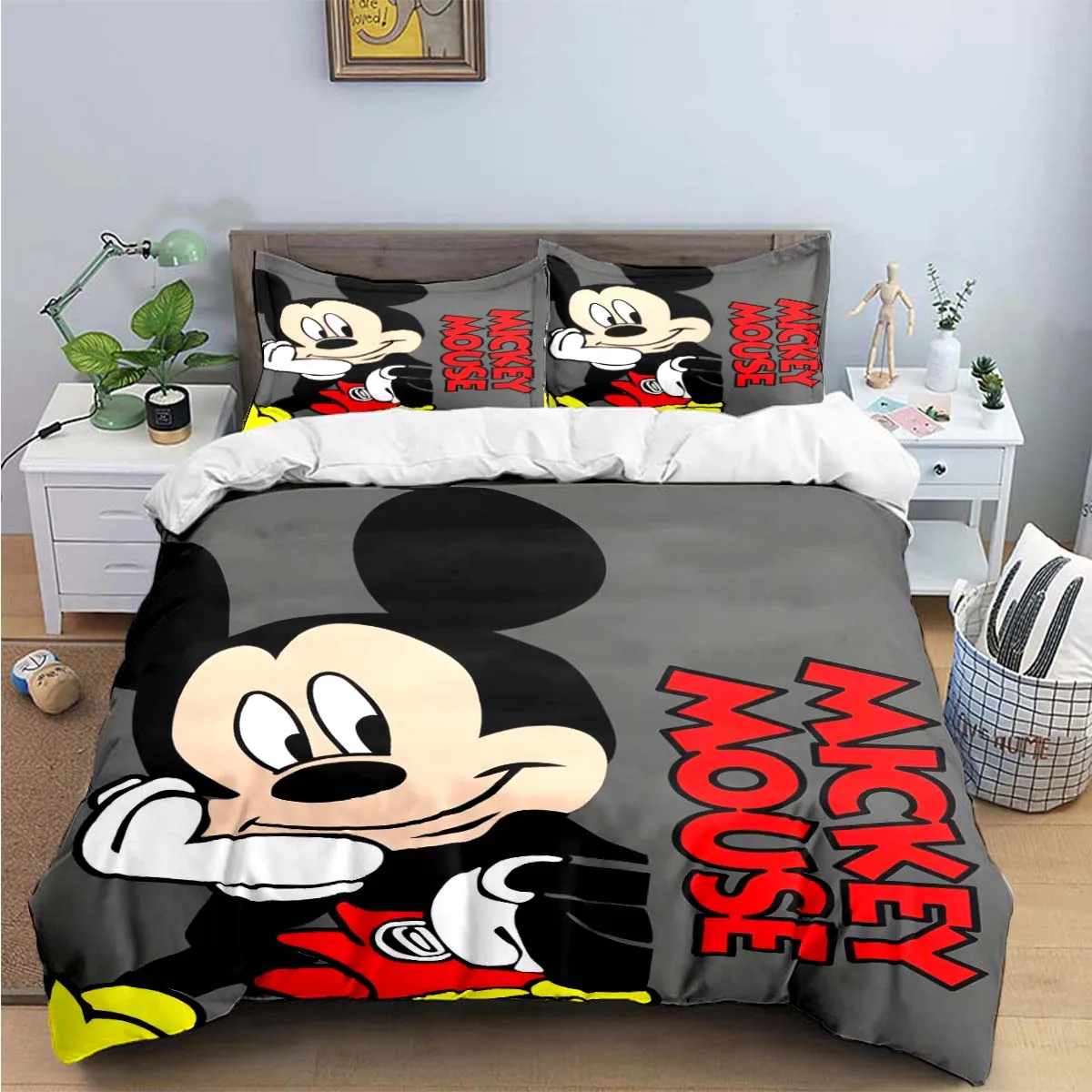 

Hot Mickey Disney Cartoon Print Bedding Sets Bed Supplies Set Comforter Set Teens Girls Cartoon Twin Single Kid Luxury Gift
