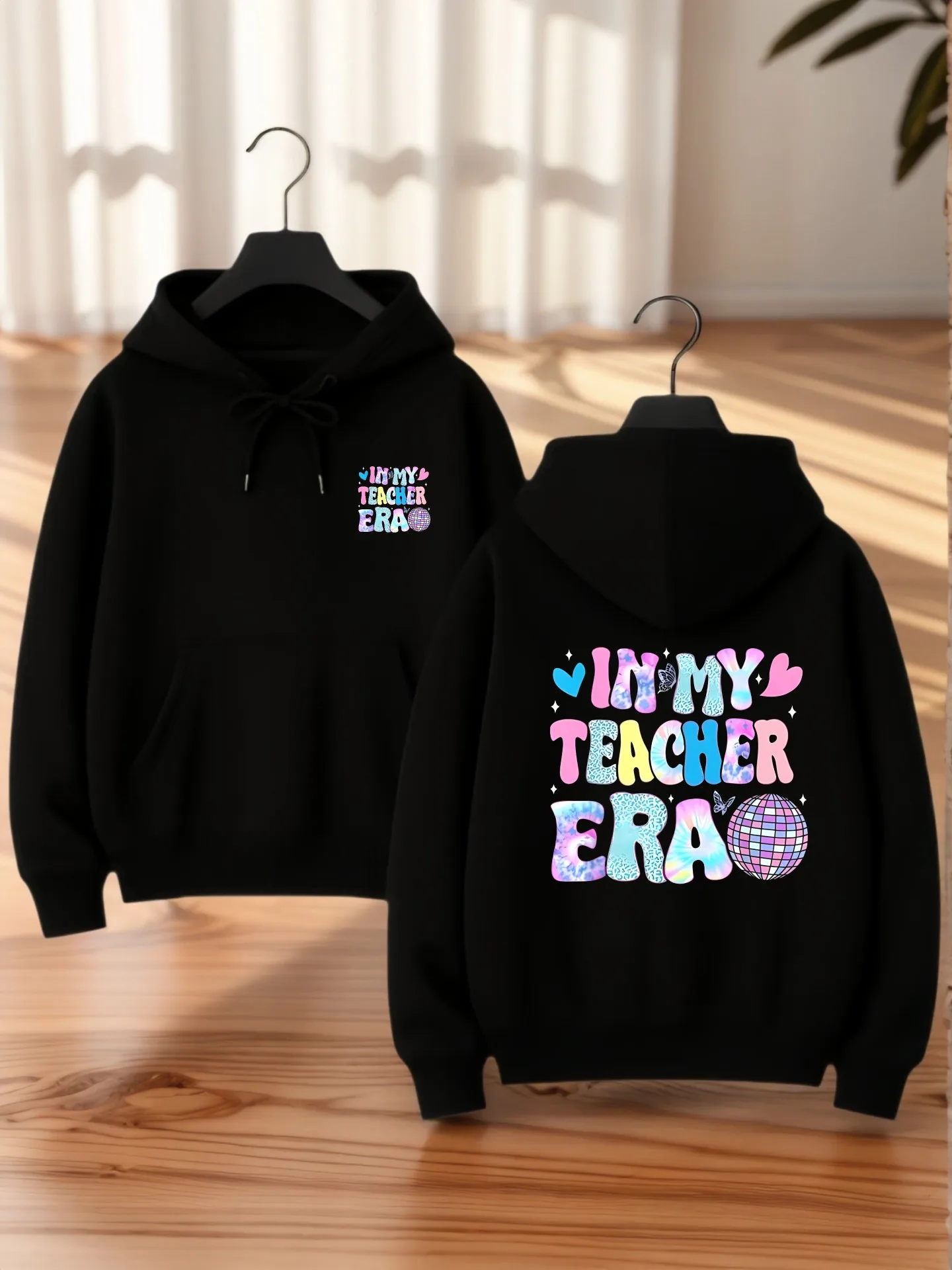 Sudadera con capucha gráfica para mujer, estampado de letras I'm My Teacher Era, estilo estético, tela suave, uso diario informal, para adolescentes