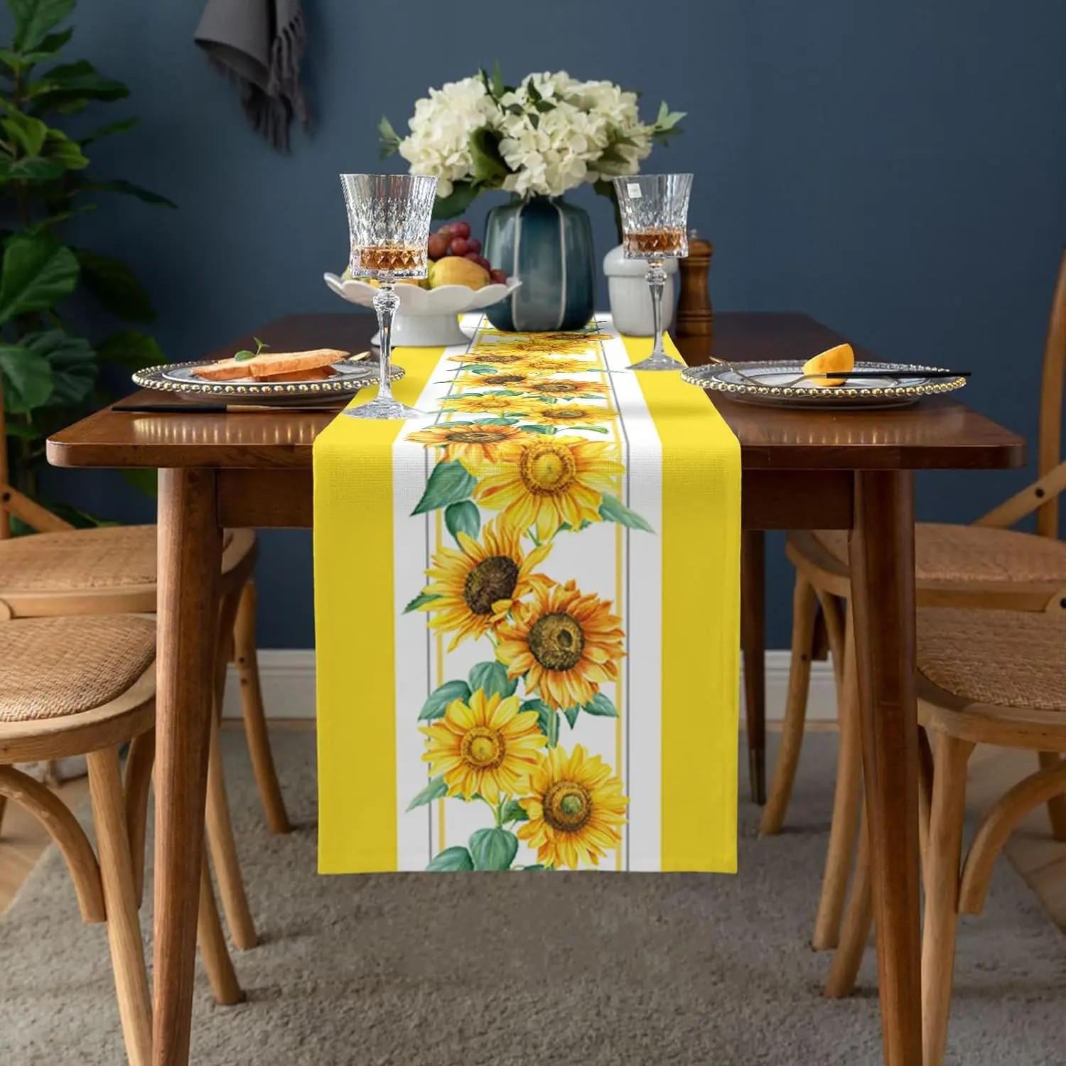 Yellow Sunflower Flowers Linen Table Runners Dressers Scarves Tabel Decor Kitchen Dining Table Runners Wedding Decorations